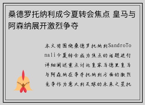 桑德罗托纳利成今夏转会焦点 皇马与阿森纳展开激烈争夺
